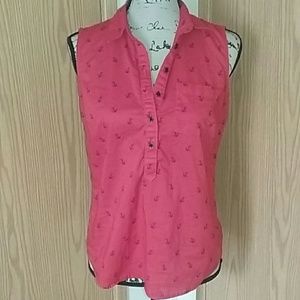 Medium Izod Red Sleeveless Anchor Collared Blouse